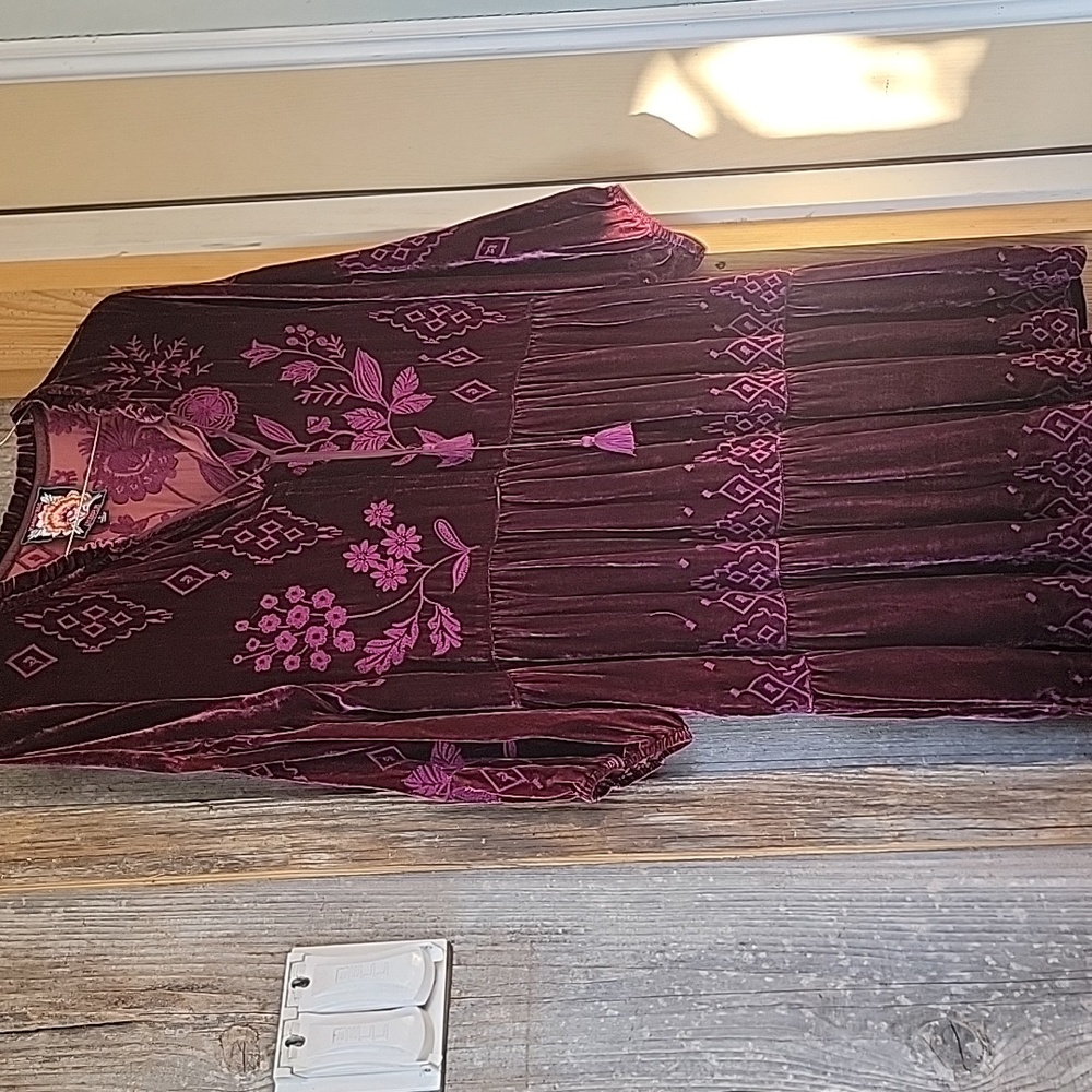 Johnny Was Velvet Dress with Floral Embroidery-L